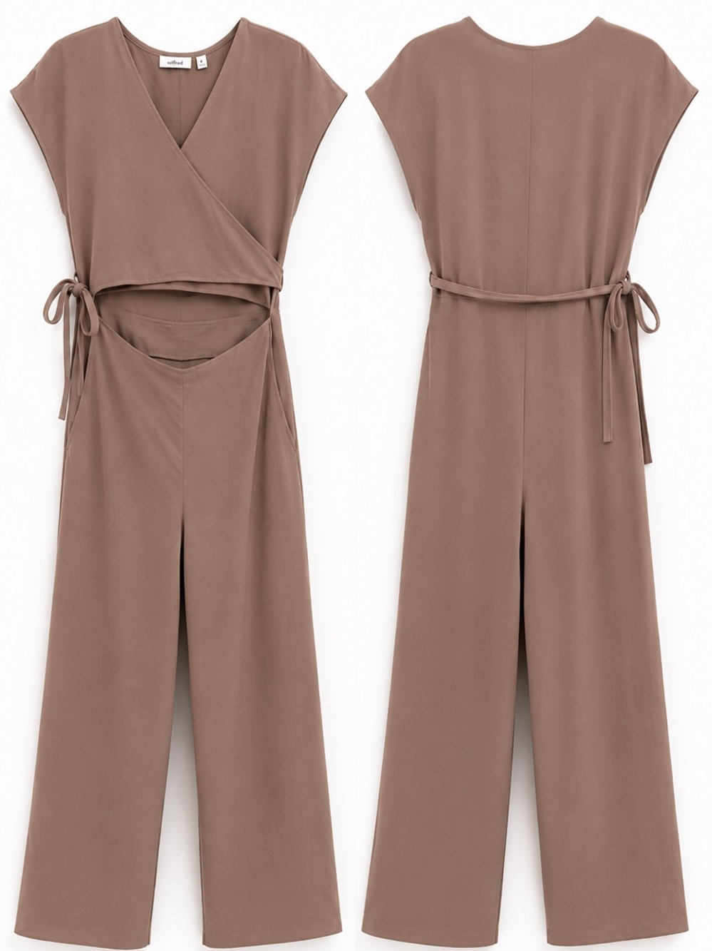 Aritzia | S | Taupe Wrap-Front Wide-Leg Jumpsuit - Picture 6 of 8